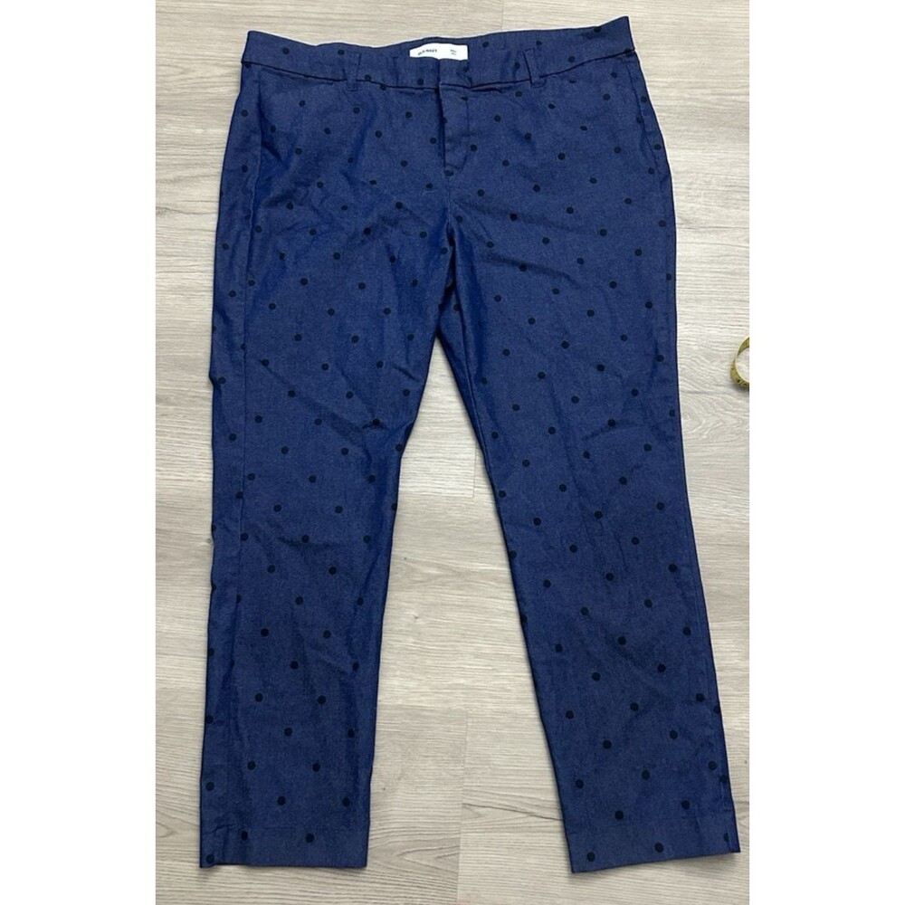 Old Navy Pixie Ankle Pants Blue Denim Black Polka Dot Women preppy size 16